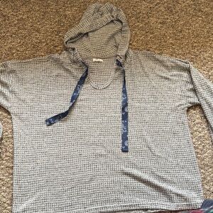 Maurices Gray Textured Hoodie with Blue Drawstrings